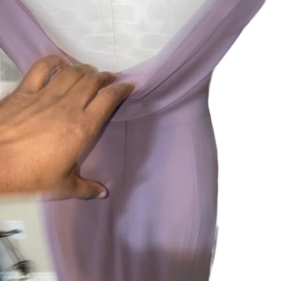 Dessy Group Bateau Neck Open Cowl Back Trumpet Gown in French Truffle Size 6R - Picture 9 of 14